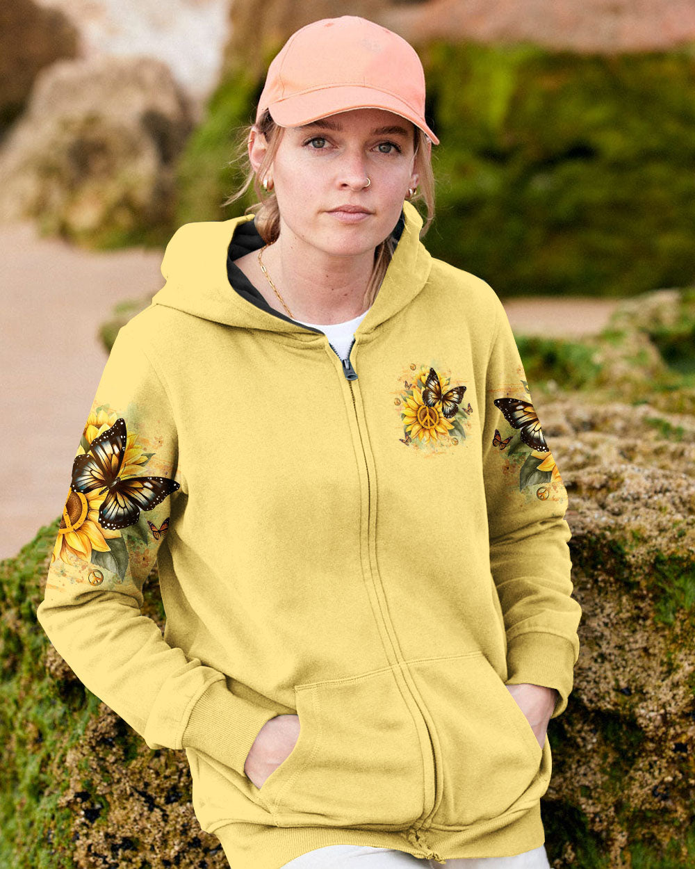 Be You The World Will Adjust Peace Sign Butterfly Inspirational AOP Shirts _8_ TPt0f