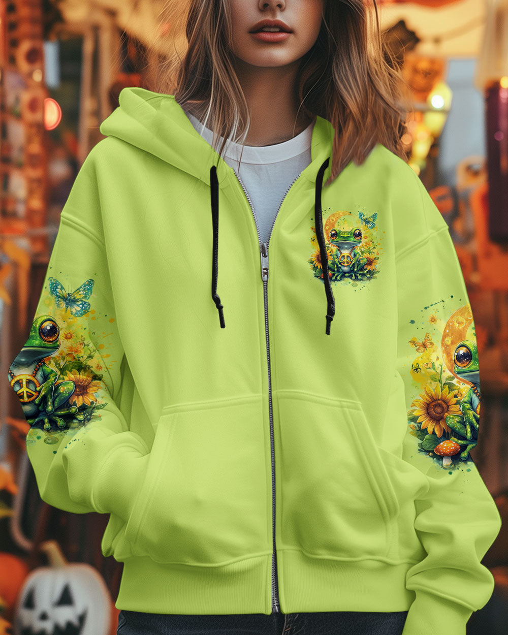 Be You The World Will Adjust Peaceful Green Frog and Sunflower Hippie Style AOP Shirts _10_ BHMtZ