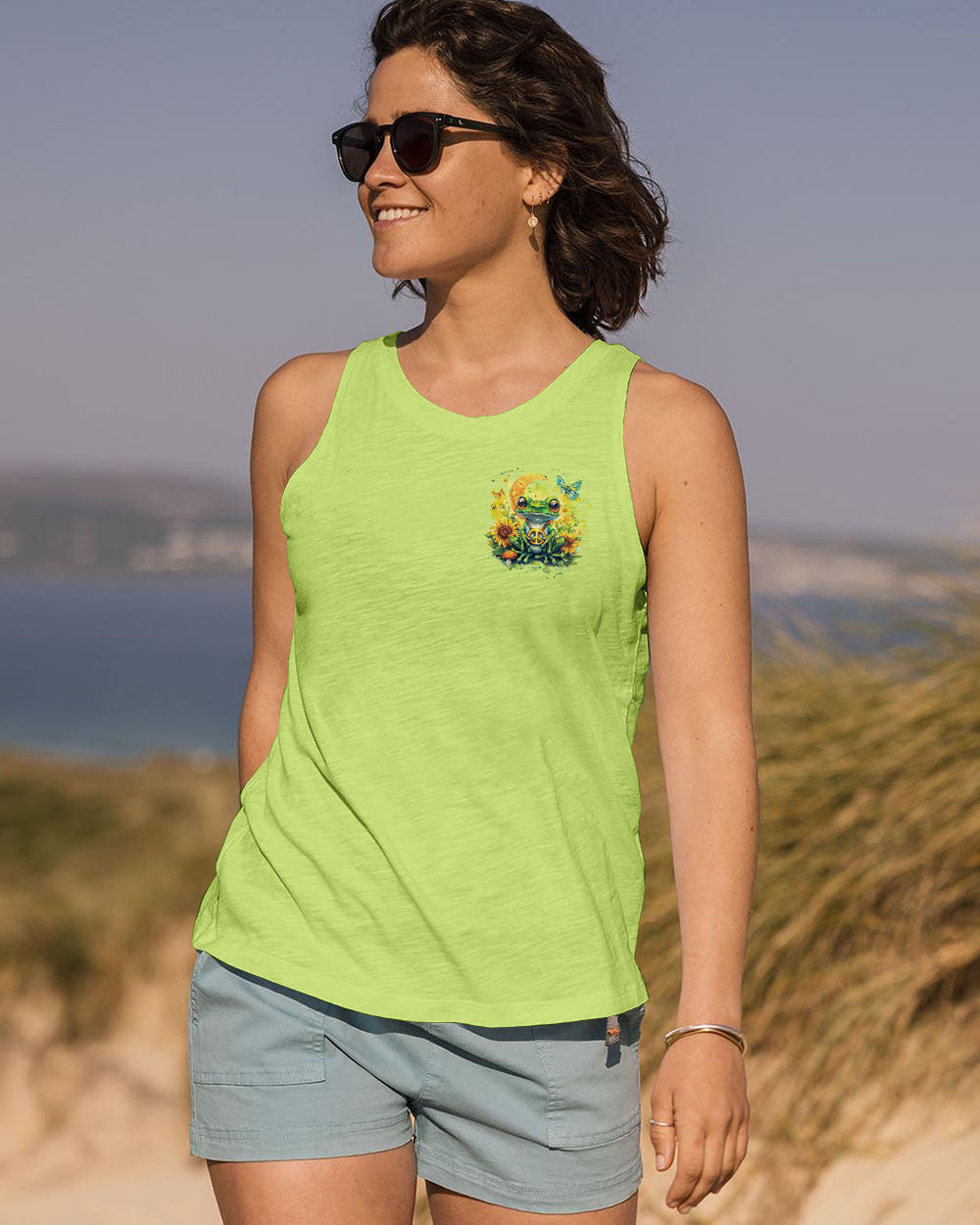 Be You The World Will Adjust Peaceful Green Frog and Sunflower Hippie Style AOP Shirts _12_ el4is