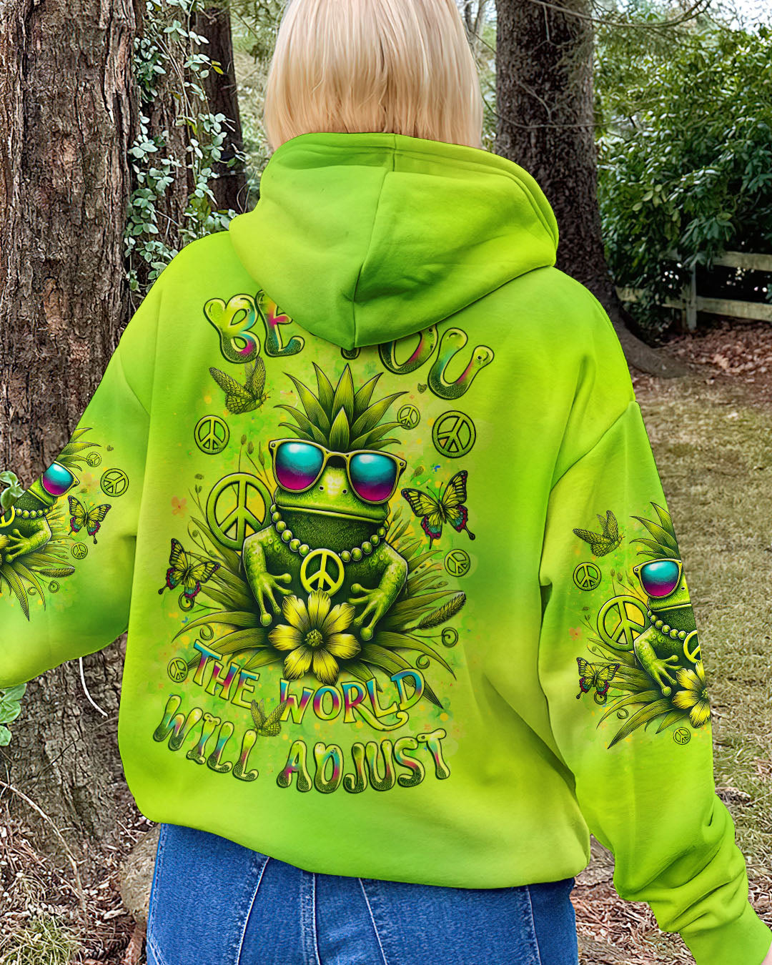 Be You The World Will Adjust Pineapple Frog Neon Green Peace Symbol AOP Shirts _12_ sPnkq