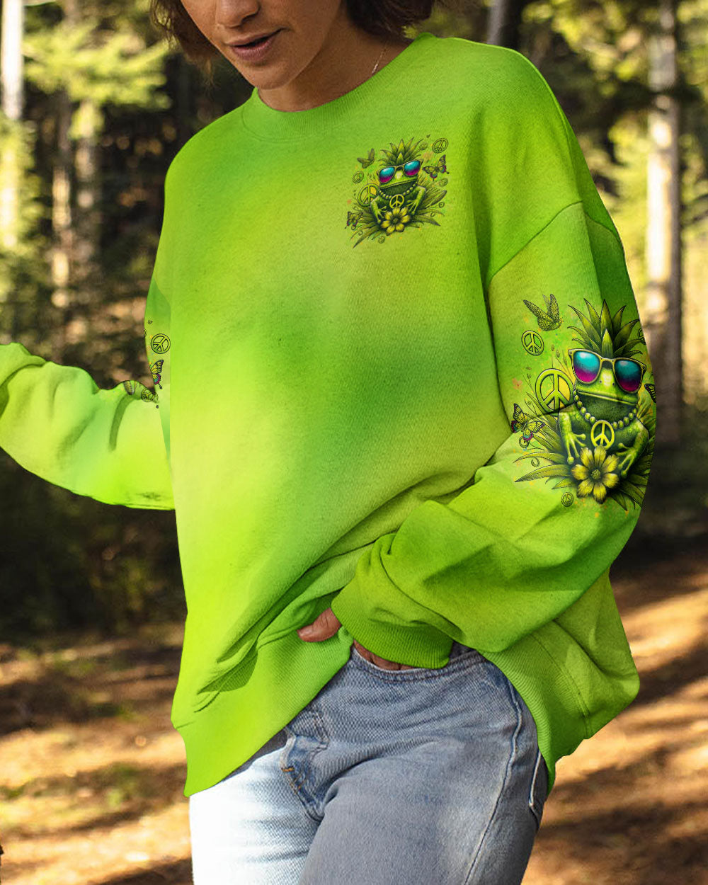 Be You The World Will Adjust Pineapple Frog Neon Green Peace Symbol AOP Shirts _6_ tE4sh
