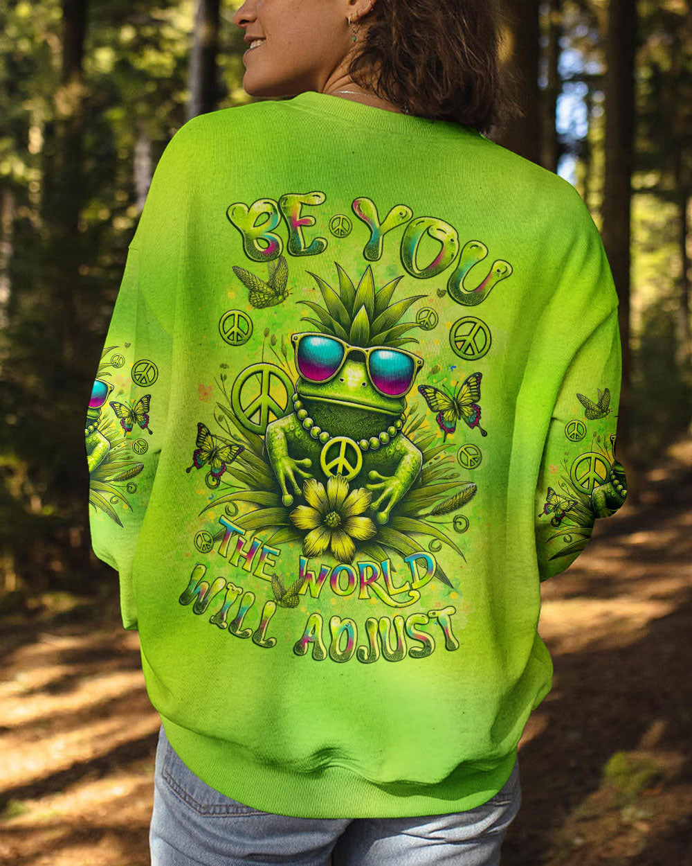 Be You The World Will Adjust Pineapple Frog Neon Green Peace Symbol AOP Shirts _7_ SpiSX