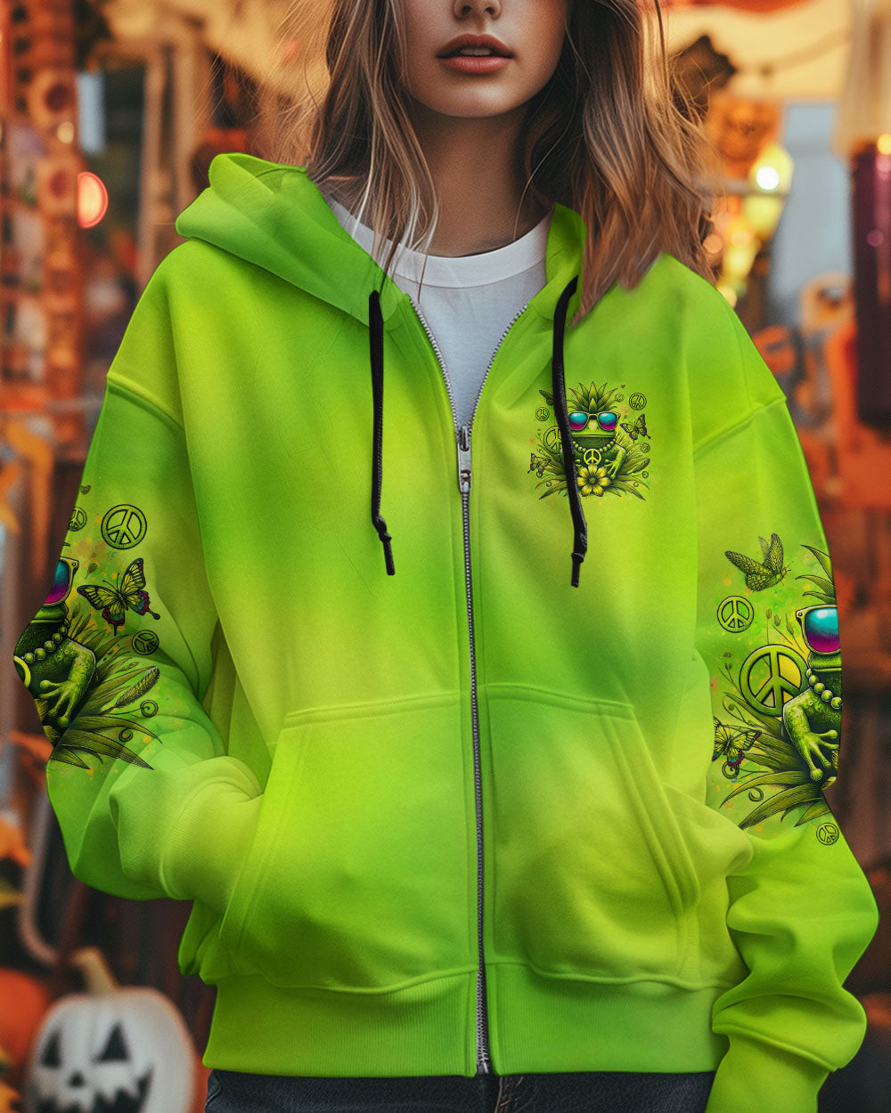 Be You The World Will Adjust Pineapple Frog Neon Green Peace Symbol AOP Shirts _8_ QaYXY