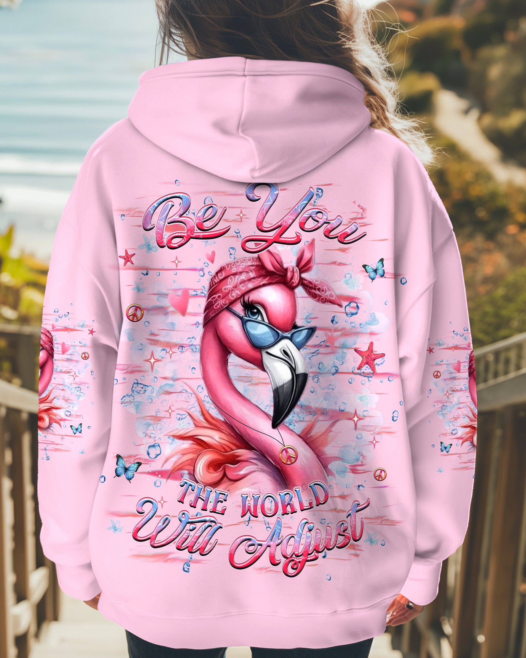 Be You The World Will Adjust Pink Flamingo Sassy Gift Graphic for Women AOP Shirts _1_ ZuxiX