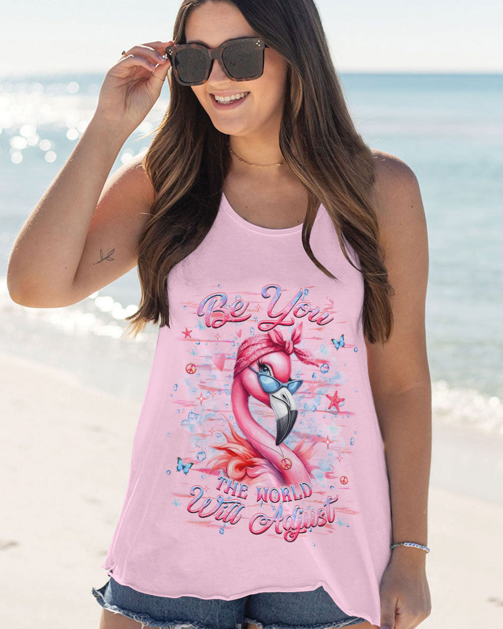 Be You The World Will Adjust Pink Flamingo Sassy Gift Graphic for Women AOP Shirts _5_ s5yAx