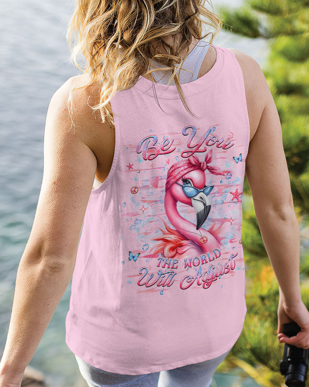 Be You The World Will Adjust Pink Flamingo Sassy Gift Graphic for Women AOP Shirts _7_ F3bWu