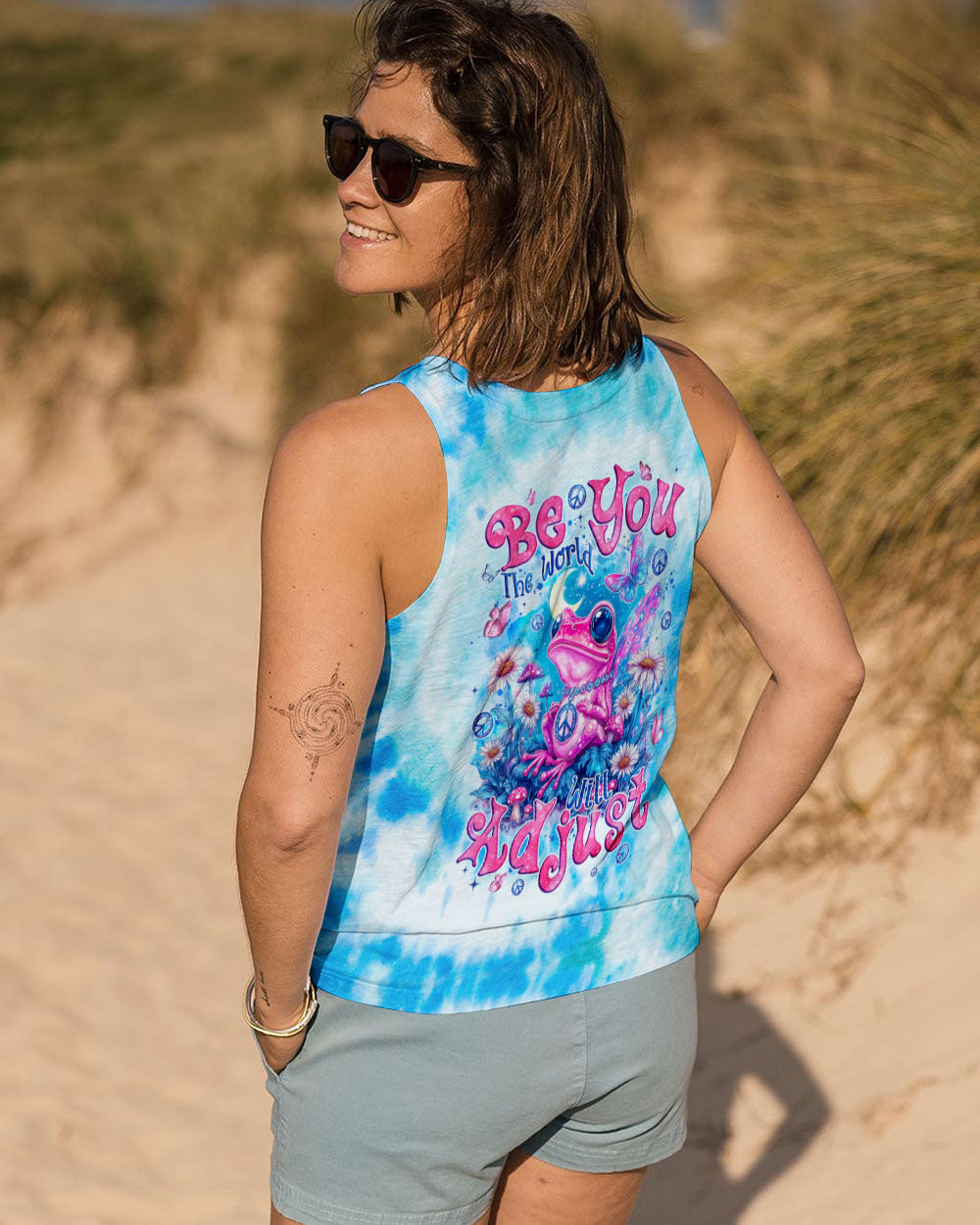 Be You The World Will Adjust Pink Peace Frog and Moon Tie Dye AOP Shirts _11_ 2NuLR