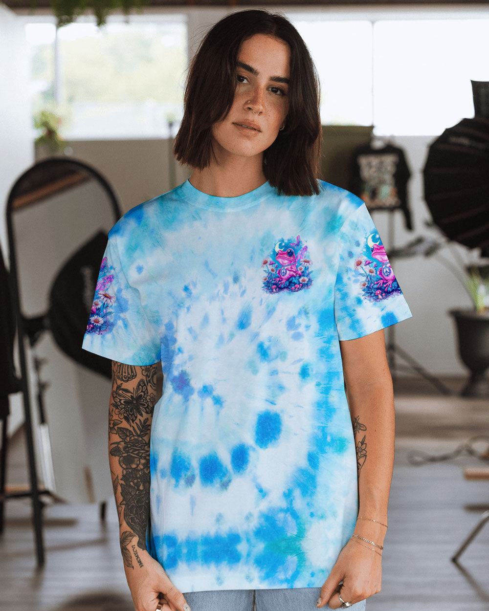 Be You The World Will Adjust Pink Peace Frog and Moon Tie Dye AOP Shirts _13_ H3IGN