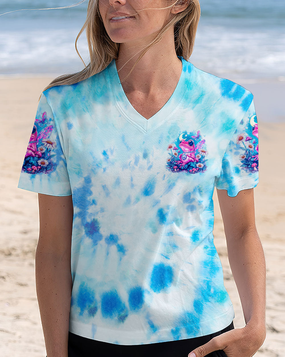 Be You The World Will Adjust Pink Peace Frog and Moon Tie Dye AOP Shirts _2_ rRcQW