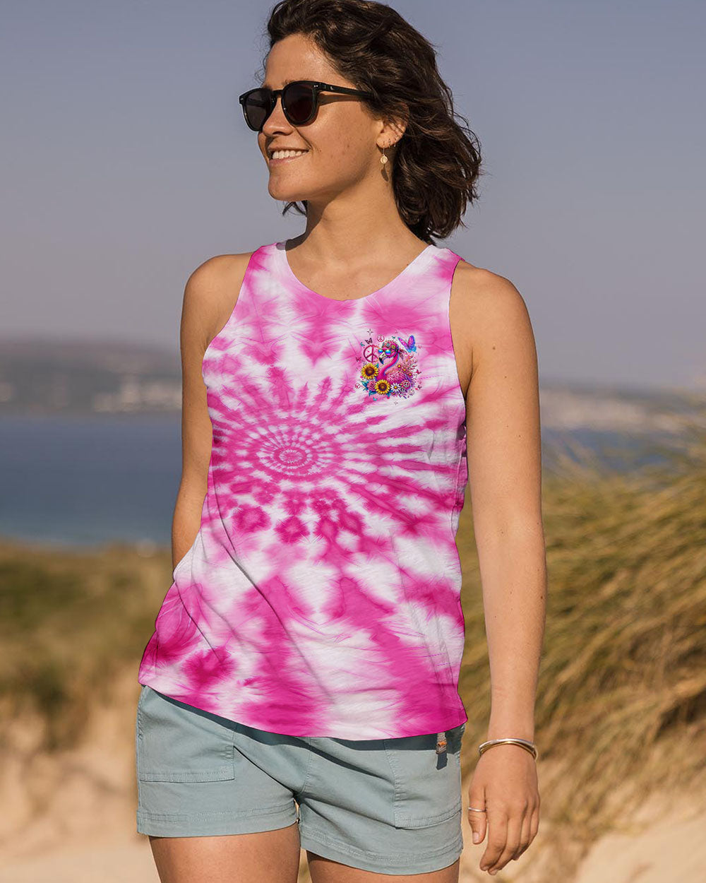 Be You The World Will Adjust Pink Tie Dye Flamingo Hippie Graphic for Women AOP Shirts _10_ hh1eJ