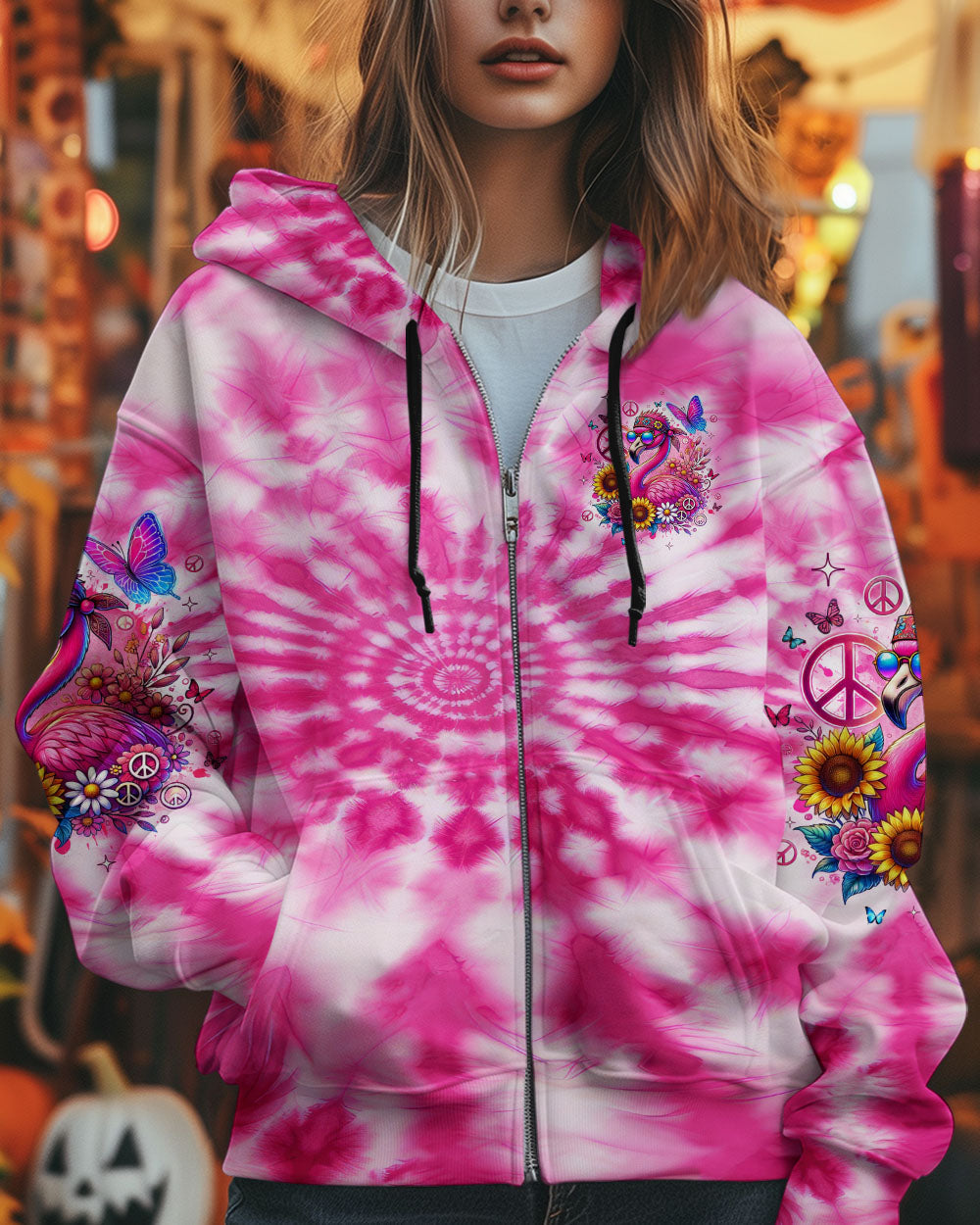 Be You The World Will Adjust Pink Tie Dye Flamingo Hippie Graphic for Women AOP Shirts _8_ dMZCN