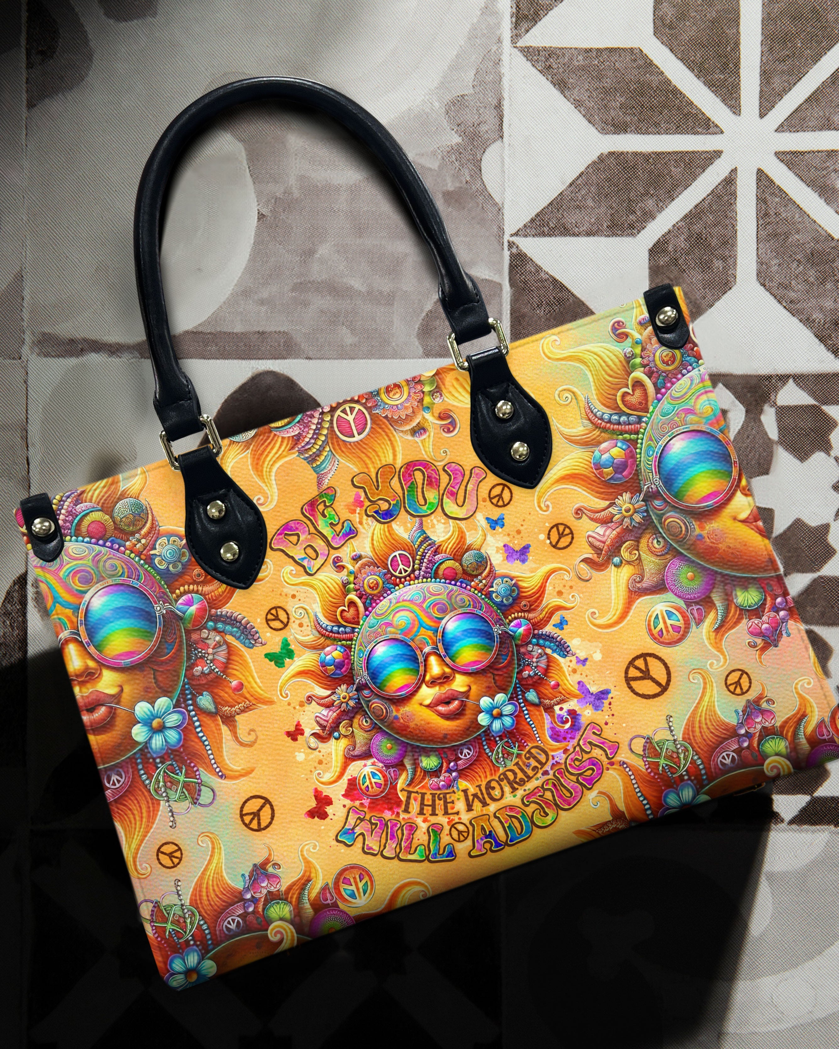 Be You The World Will Adjust Psychedelic Sun Inspirational Hippie Leather Bag _2_ qhJEV