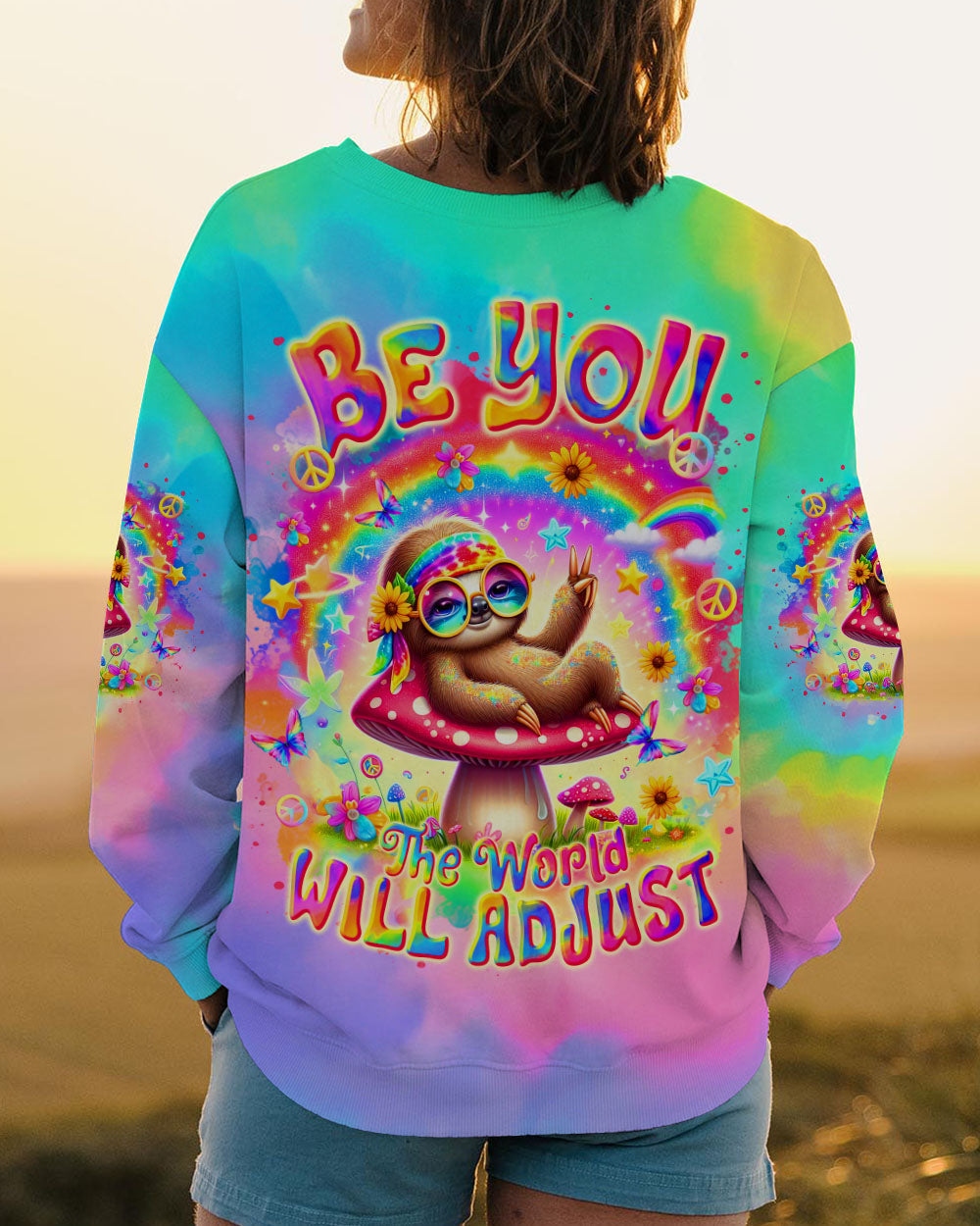 Be You The World Will Adjust Sloth Design Tie Dye for Women AOP Shirts _10_ EED1l