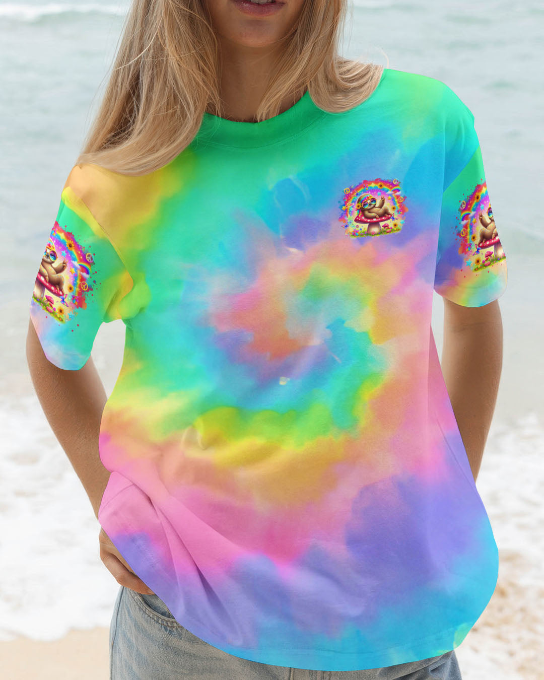 Be You The World Will Adjust Sloth Design Tie Dye for Women AOP Shirts _3_ kviTg