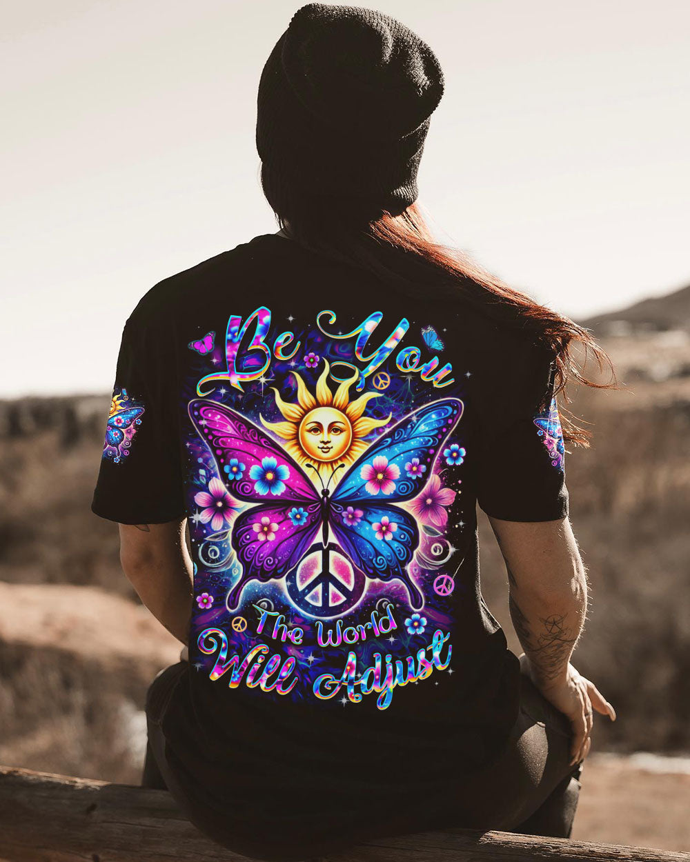 Be You The World Will Adjust Sun and Butterfly Hippie AOP Shirts _11_ Abtwf