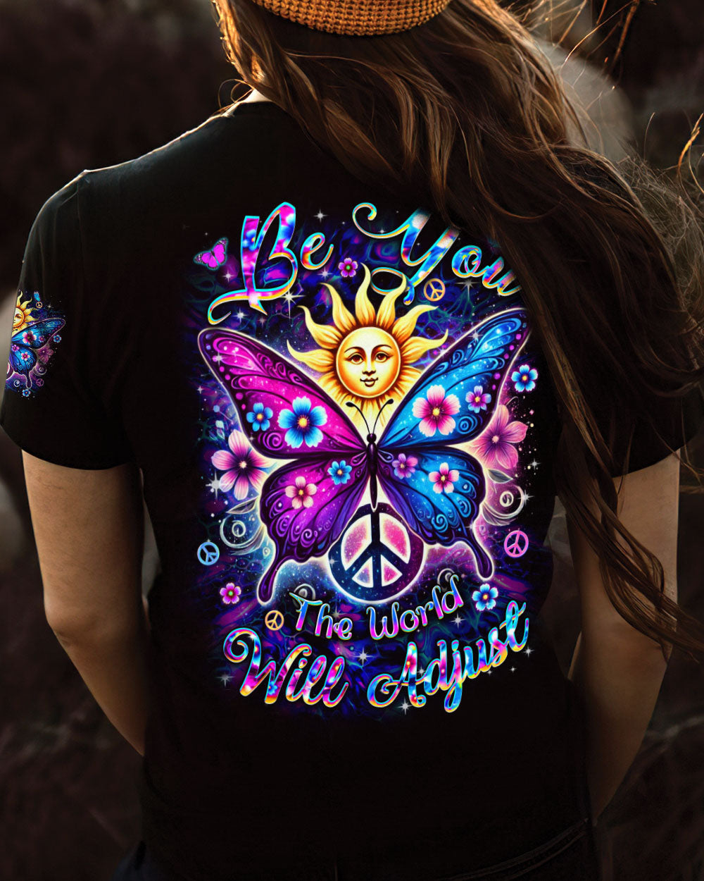 Be You The World Will Adjust Sun and Butterfly Hippie AOP Shirts _13_ WwYYC