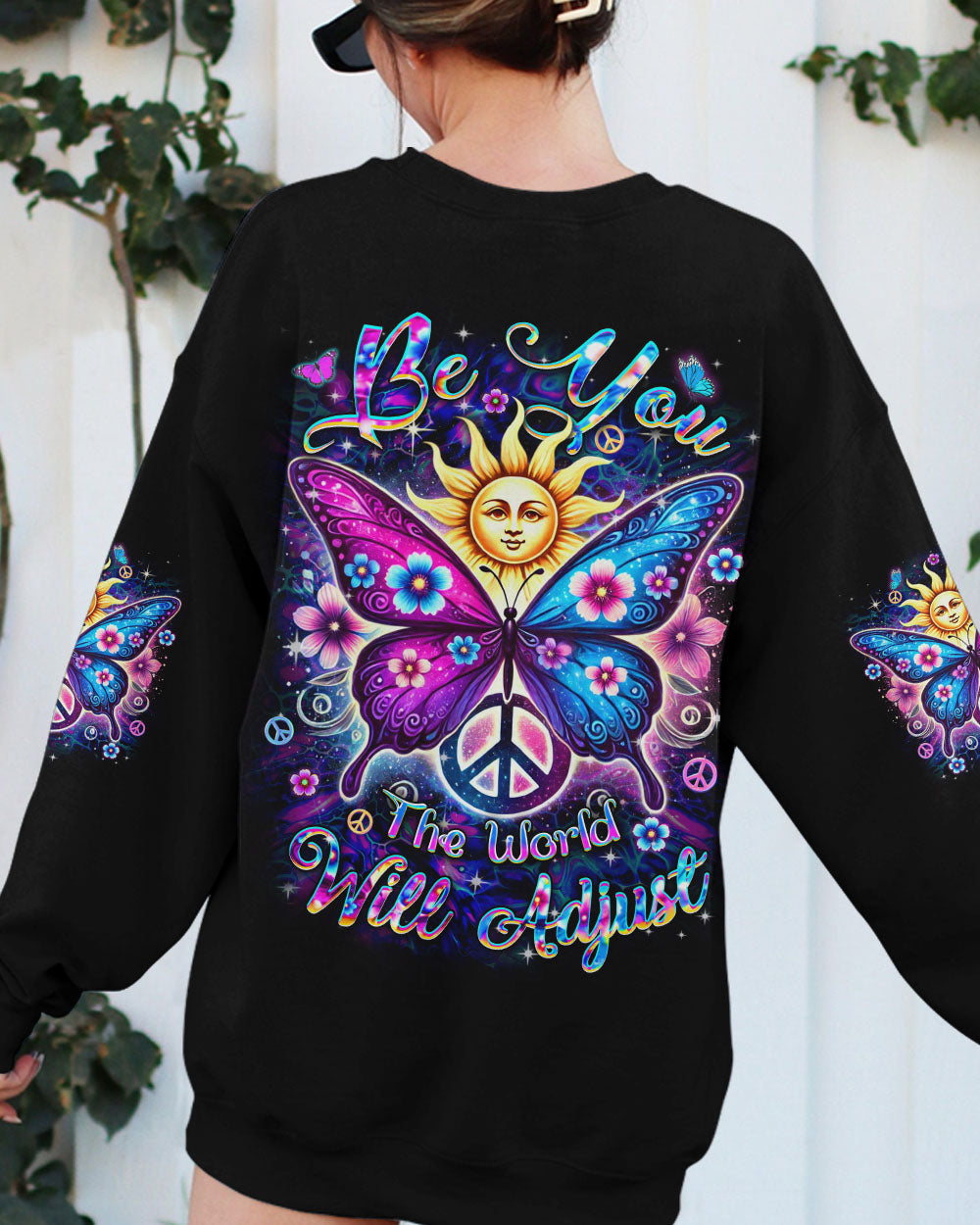 Be You The World Will Adjust Sun and Butterfly Hippie AOP Shirts _3_ 0Q46A