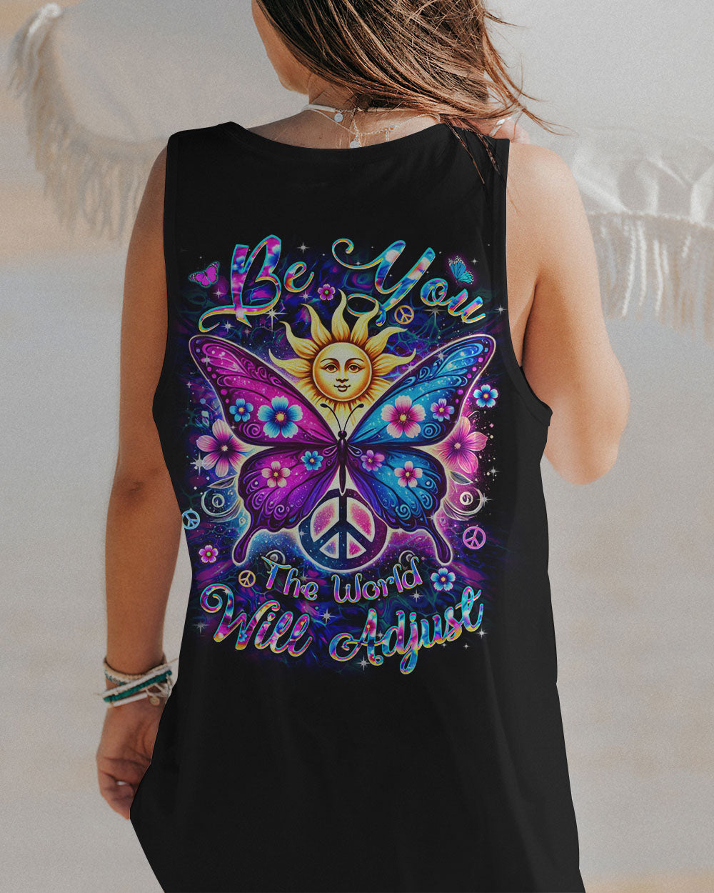 Be You The World Will Adjust Sun and Butterfly Hippie AOP Shirts _7_ HBxpY