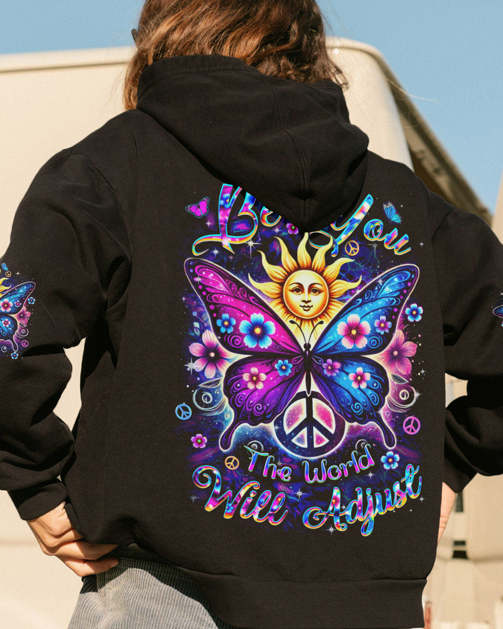 Be You The World Will Adjust Sun and Butterfly Hippie AOP Shirts _8_ ypZfJ