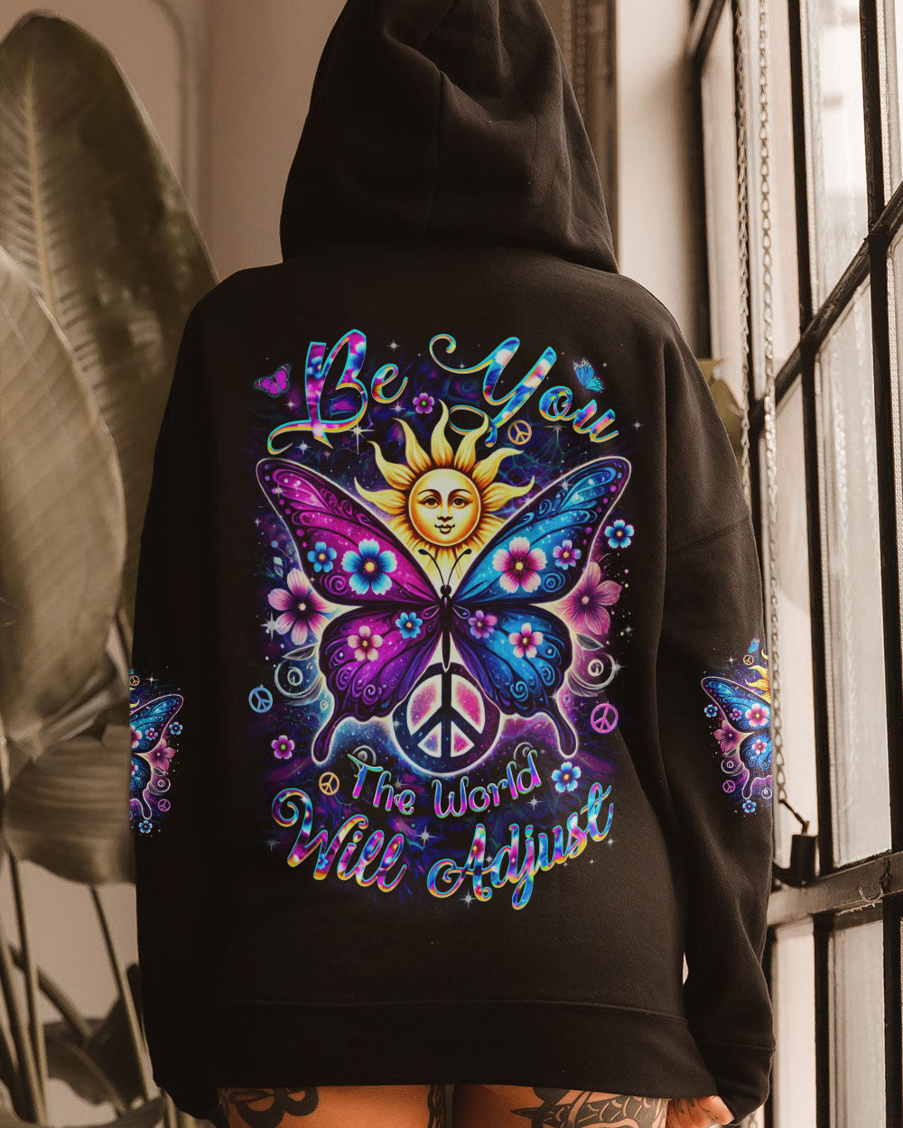 Be You The World Will Adjust Sun and Butterfly Hippie AOP Shirts _9_ xcqle