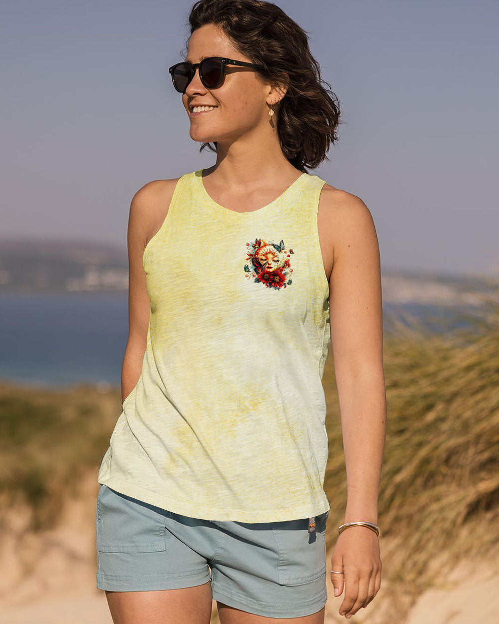 Be You The World Will Adjust Sunflower Face and Butterfly Hippie Floral Graphic AOP Shirts _10_ 0hM0m