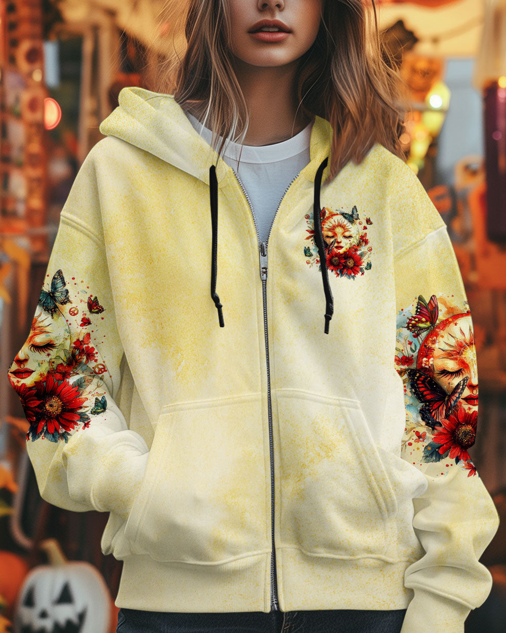 Be You The World Will Adjust Sunflower Face and Butterfly Hippie Floral Graphic AOP Shirts _8_ iQ590