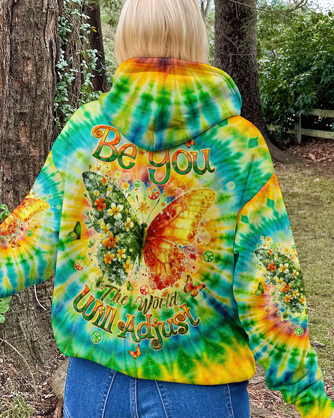 Be You The World Will Adjust Tie Dye Butterfly with Flowers AOP Shirts _13_ YDOqT
