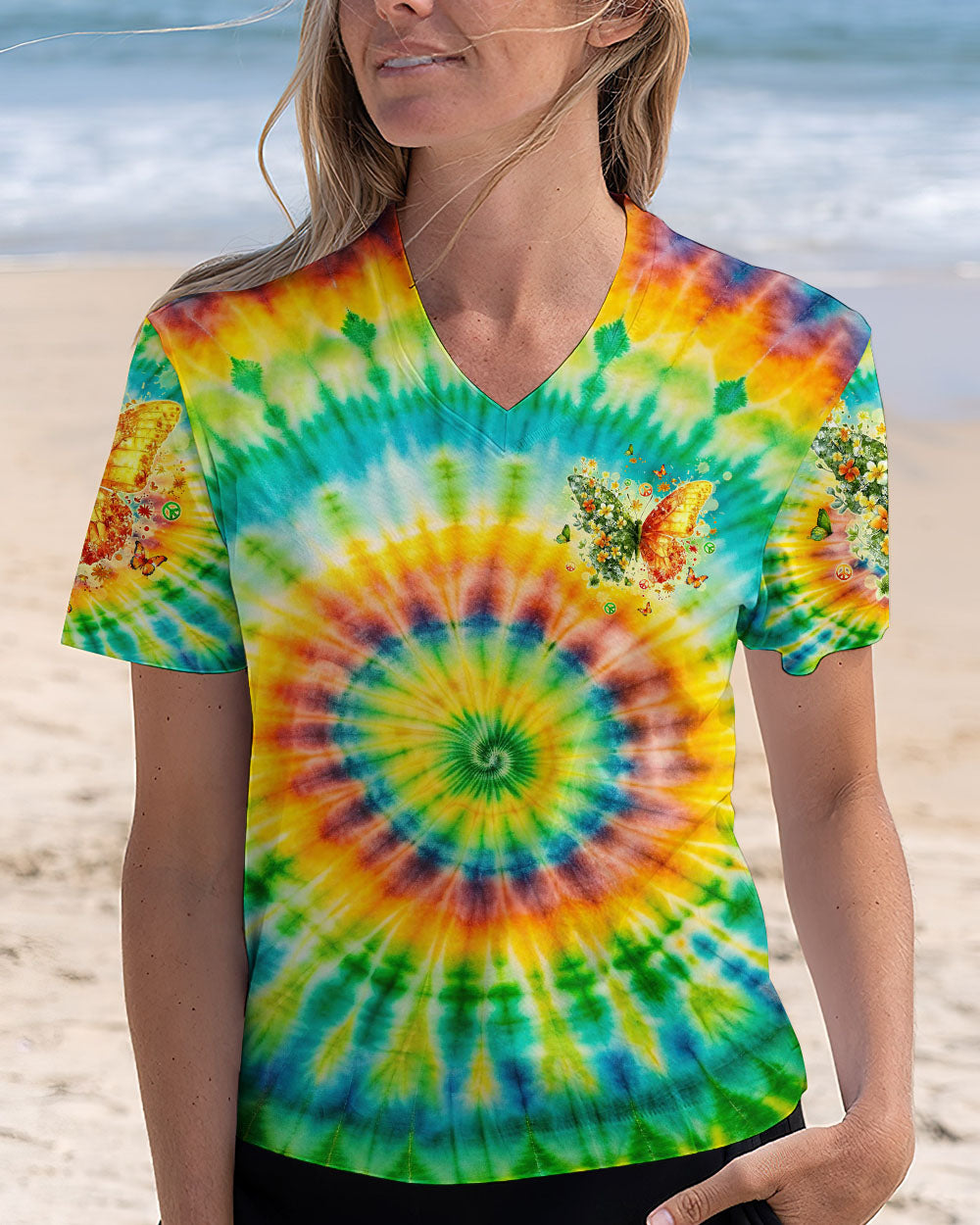 Be You The World Will Adjust Tie Dye Butterfly with Flowers AOP Shirts _2_ ACRyR