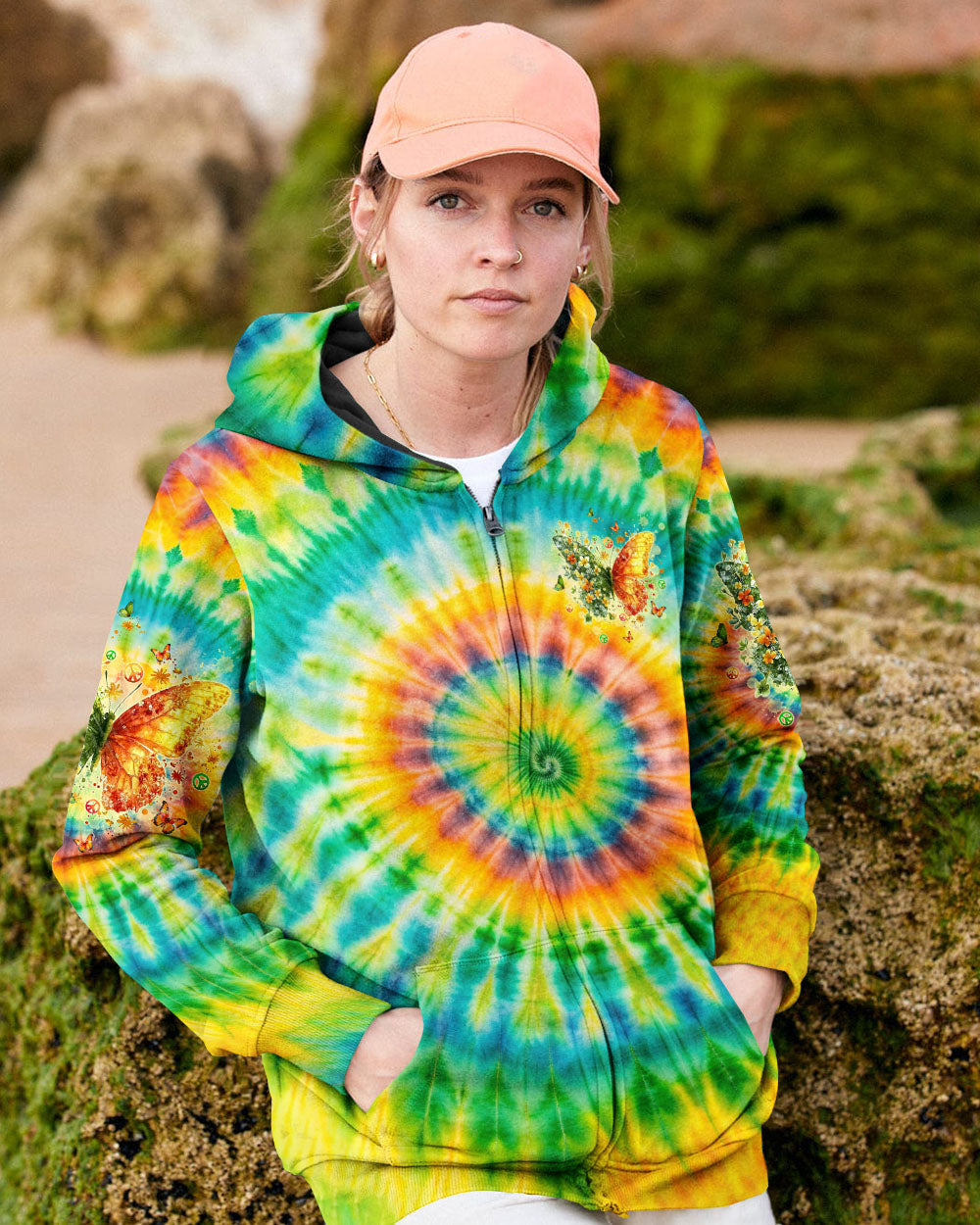 Be You The World Will Adjust Tie Dye Butterfly with Flowers AOP Shirts _8_ S6OiI