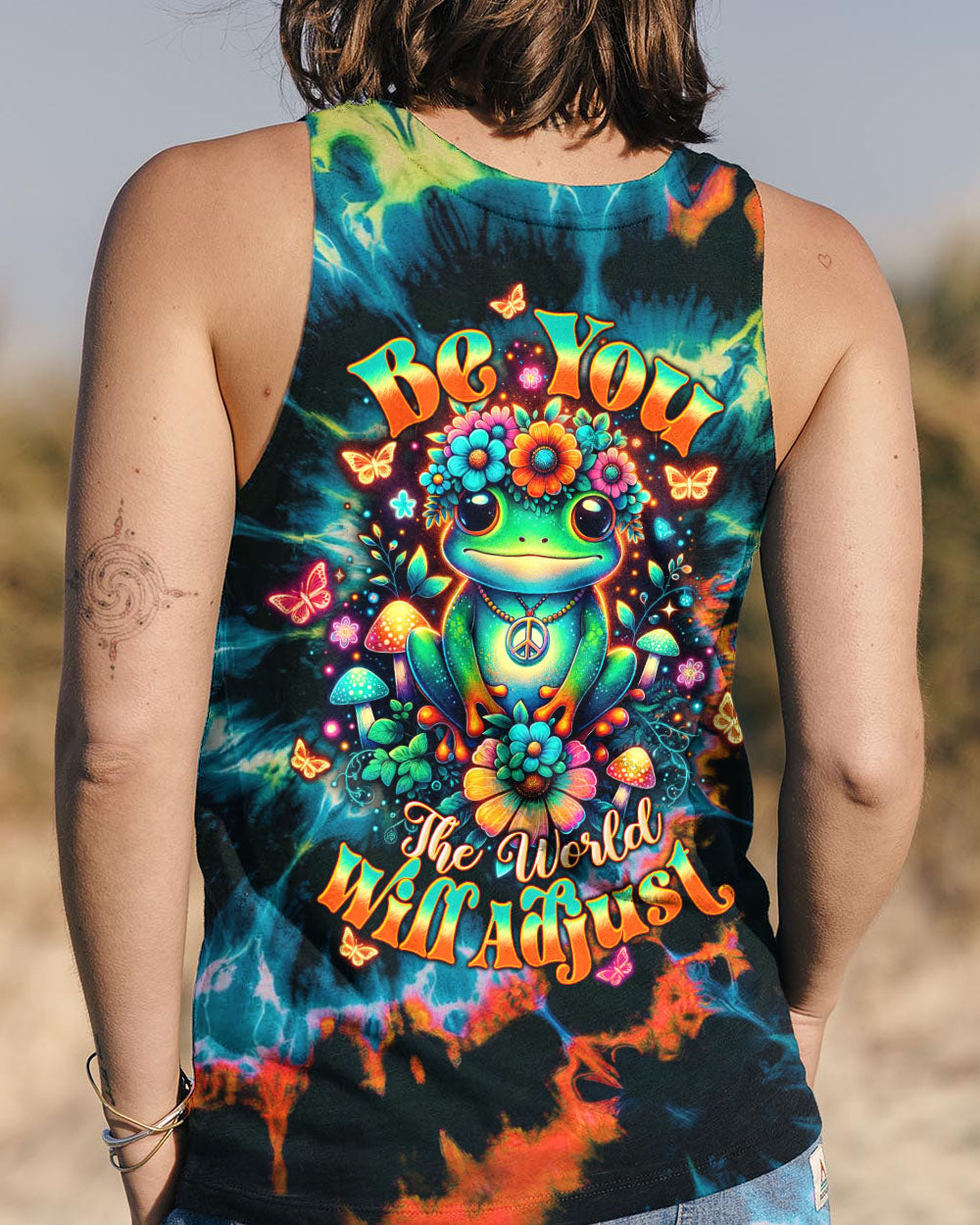 Be You The World Will Adjust Tie Dye Frog Mushroom Psychedelic AOP Shirts _11_ UQaLc