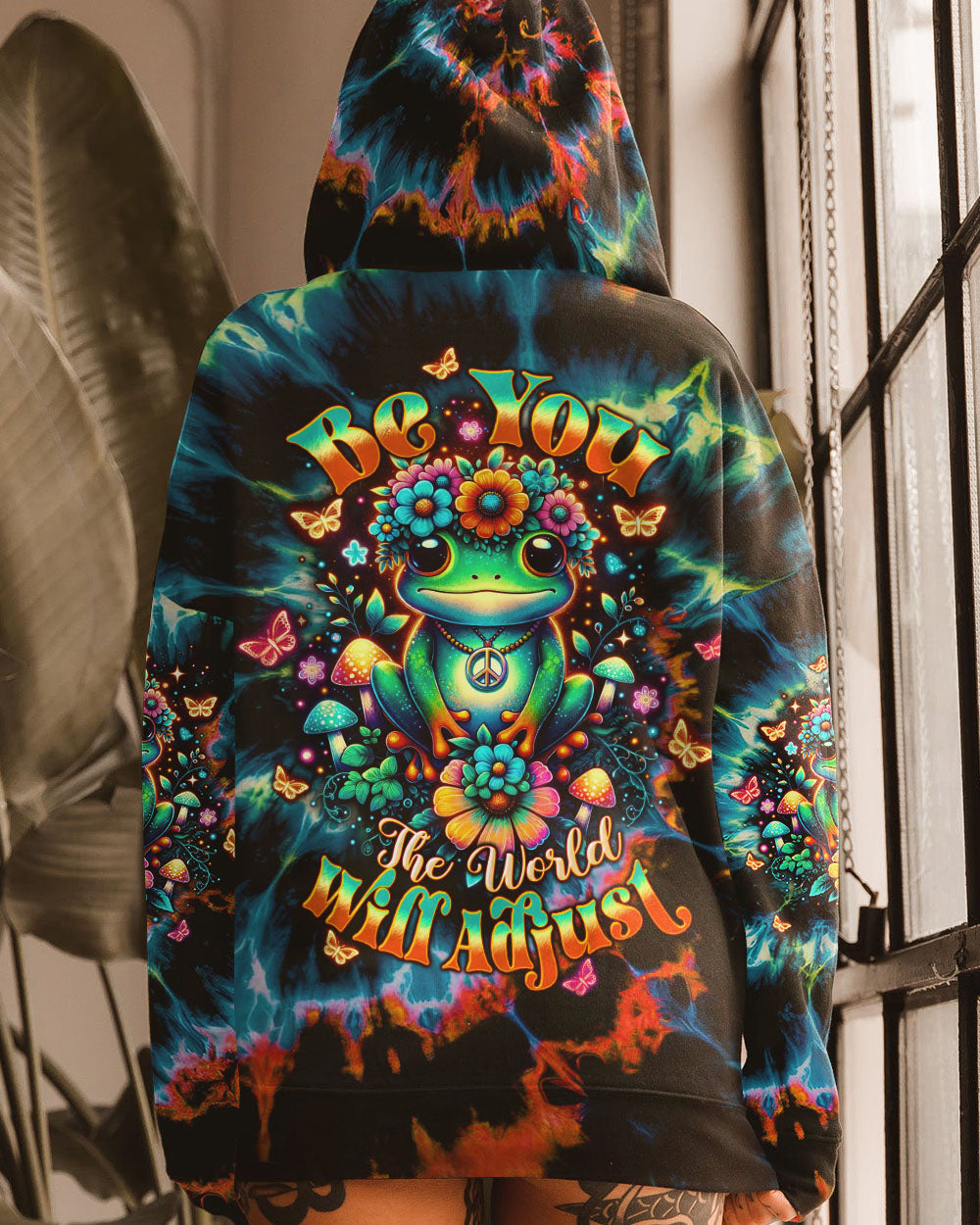 Be You The World Will Adjust Tie Dye Frog Mushroom Psychedelic AOP Shirts _13_ VjpQn