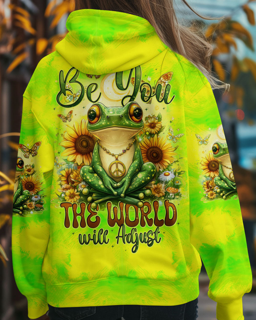 Be You The World Will Adjust Tie Dye Frog Peace Sunflower AOP Shirts _13_ jDIPi