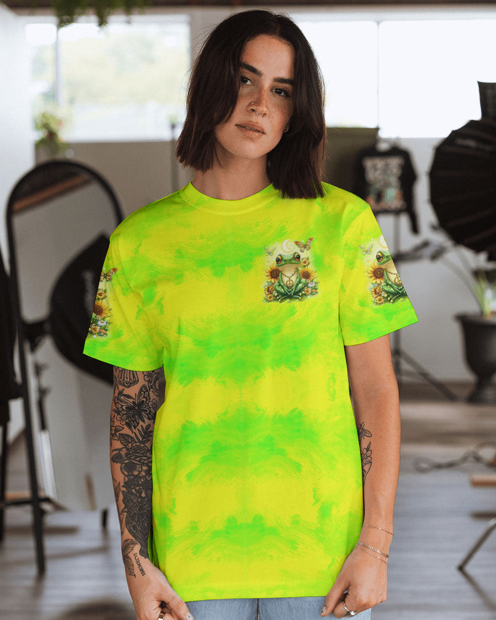 Be You The World Will Adjust Tie Dye Frog Peace Sunflower AOP Shirts _14_ DbEiw