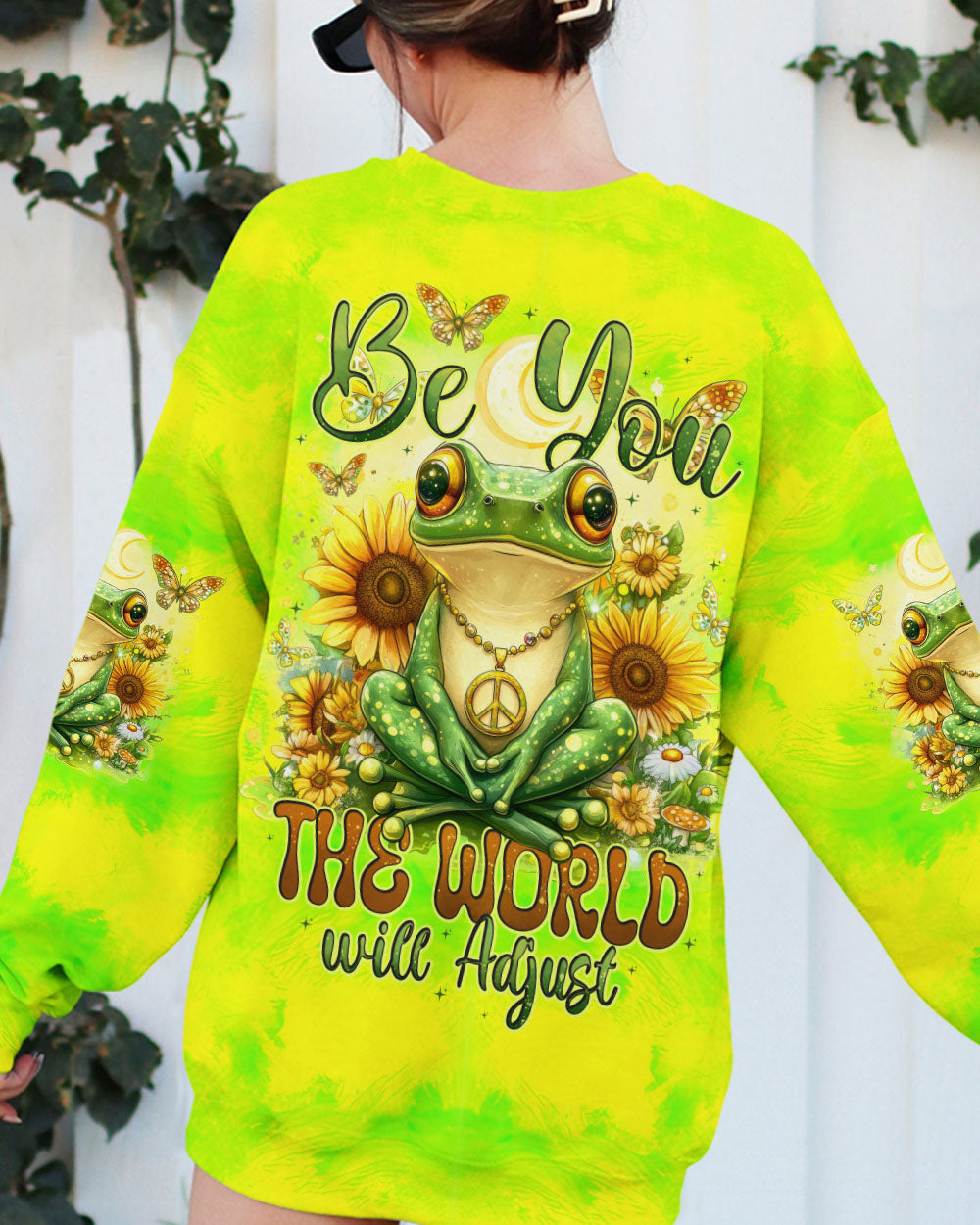 Be You The World Will Adjust Tie Dye Frog Peace Sunflower AOP Shirts _7_ 9xboJ