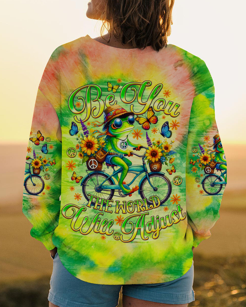 Be You The World Will Adjust Tie Dye Frog Riding Bike AOP Shirts _10_ tPN4b