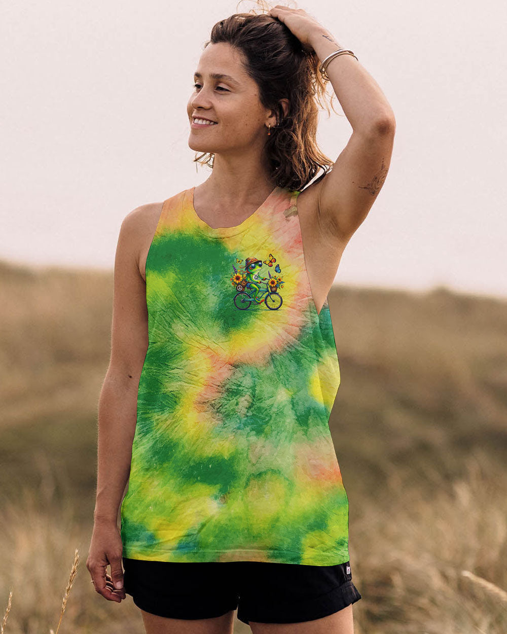 Be You The World Will Adjust Tie Dye Frog Riding Bike AOP Shirts _13_ 34L9P