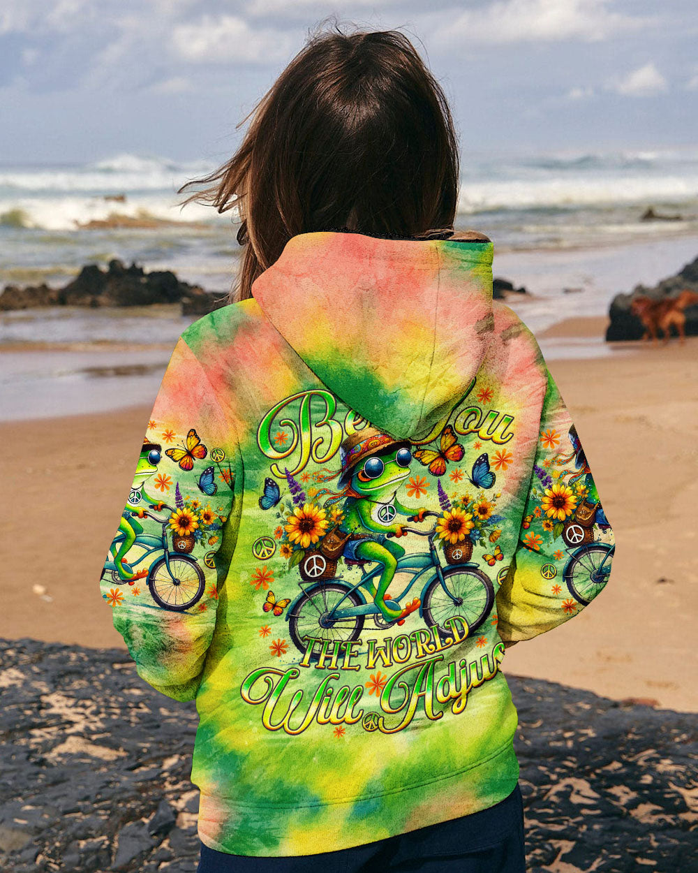 Be You The World Will Adjust Tie Dye Frog Riding Bike AOP Shirts _2_ XsJS8