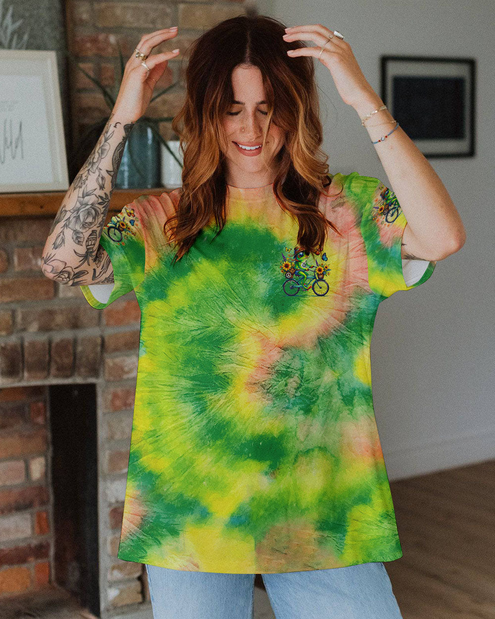 Be You The World Will Adjust Tie Dye Frog Riding Bike AOP Shirts _3_ mwpw0