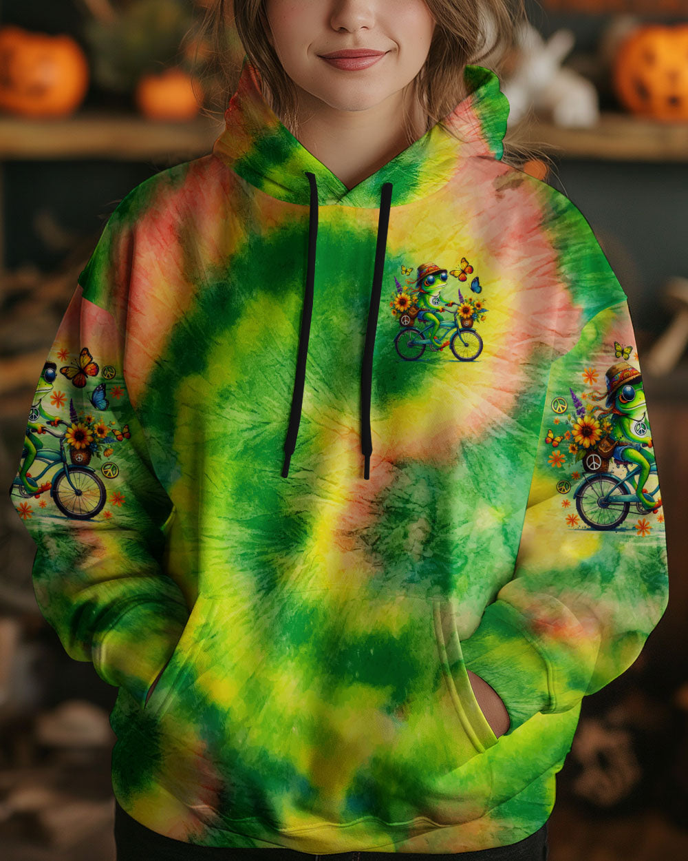 Be You The World Will Adjust Tie Dye Frog Riding Bike AOP Shirts _7_ L1MEC