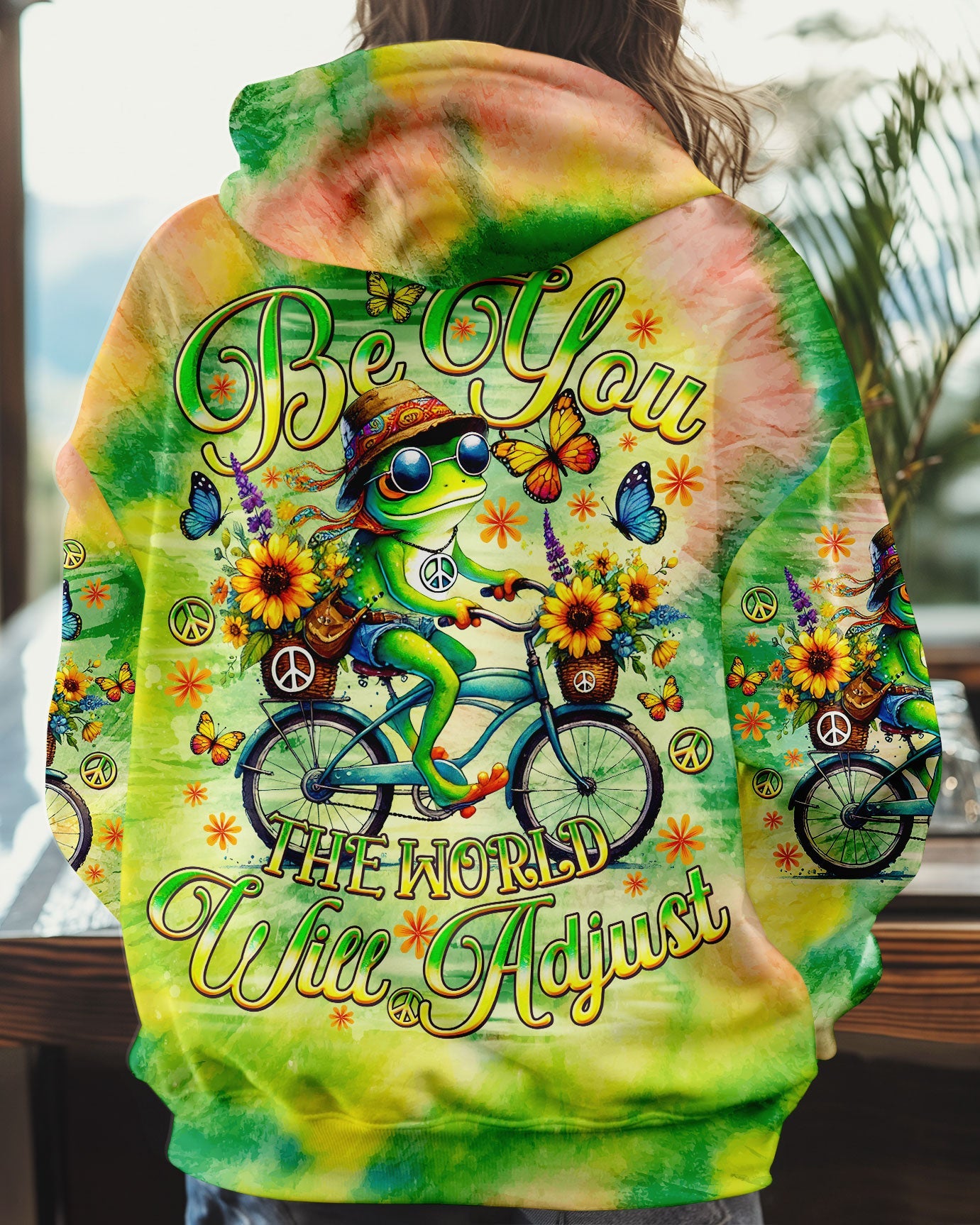 Be You The World Will Adjust Tie Dye Frog Riding Bike AOP Shirts _8_ MRkP4