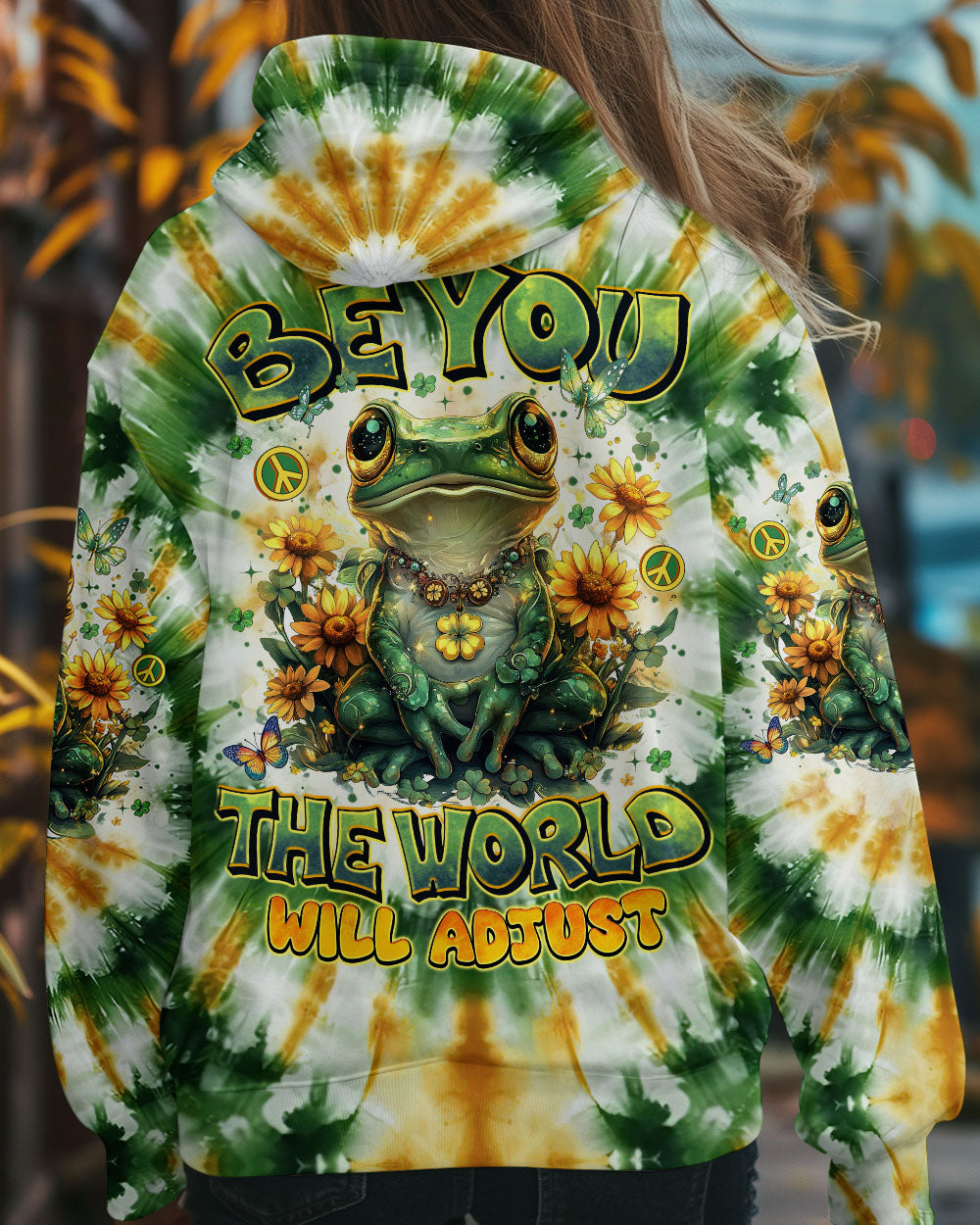 Be You The World Will Adjust Tie Dye Frog Sunflower Hippie AOP Shirts _1_ ePyf8