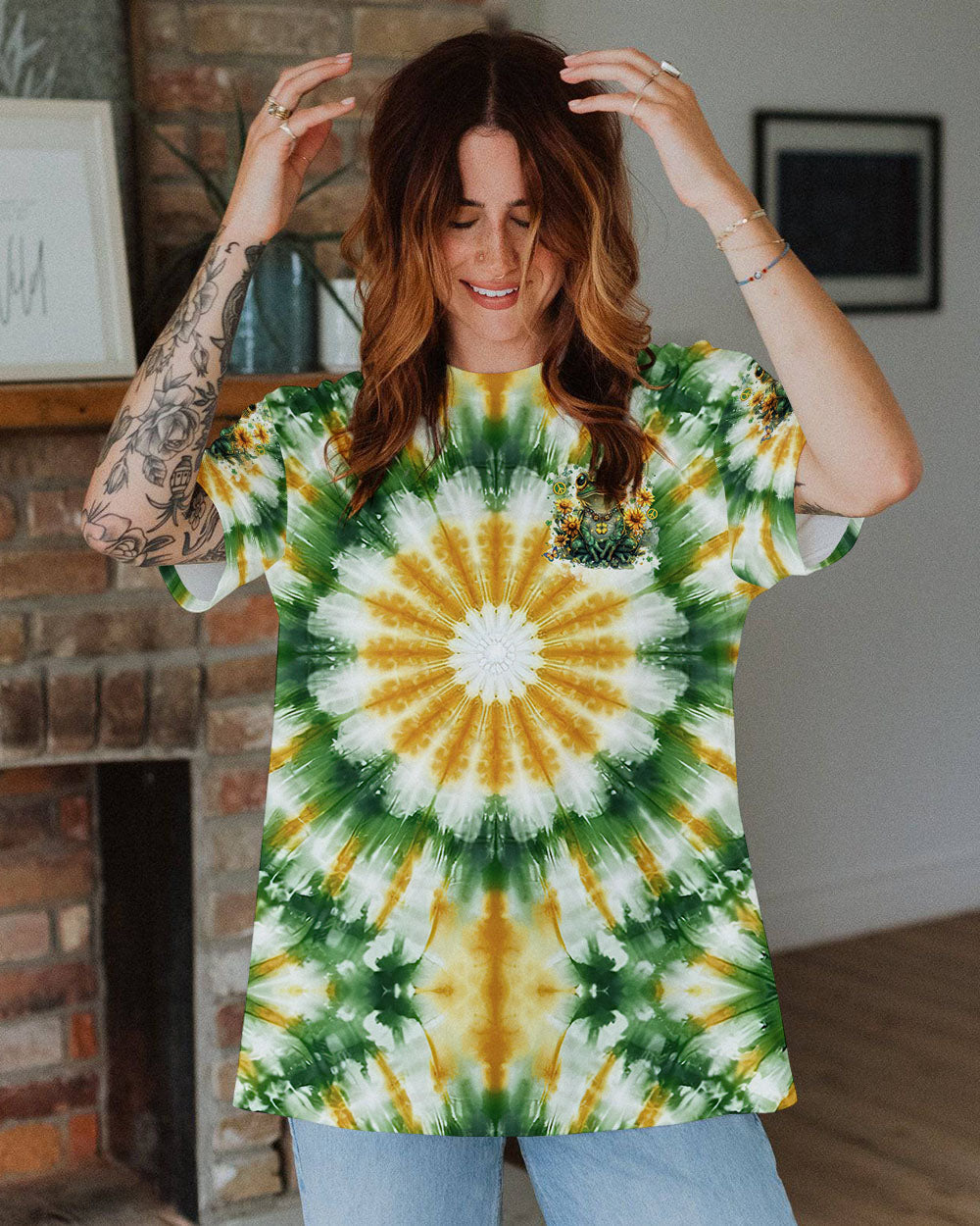 Be You The World Will Adjust Tie Dye Frog Sunflower Hippie AOP Shirts _2_ cL9kW