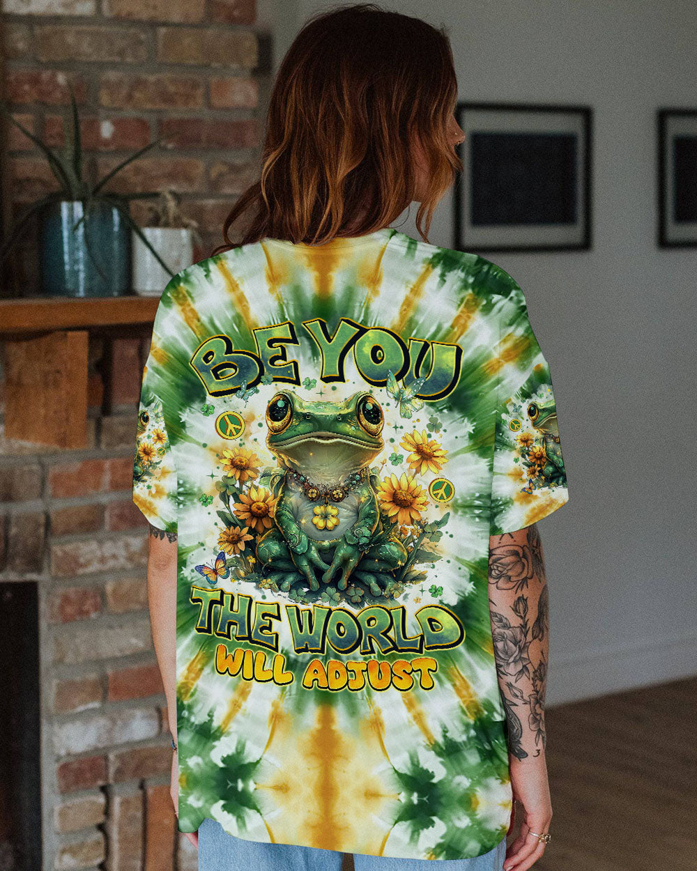 Be You The World Will Adjust Tie Dye Frog Sunflower Hippie AOP Shirts _3_ cYbLi