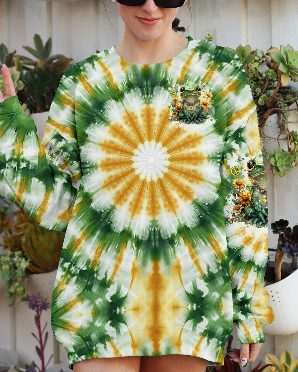 Be You The World Will Adjust Tie Dye Frog Sunflower Hippie AOP Shirts _8_ t6sKV