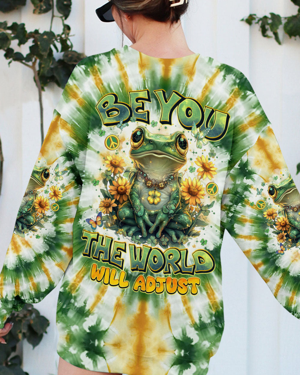 Be You The World Will Adjust Tie Dye Frog Sunflower Hippie AOP Shirts _9_ Alutb