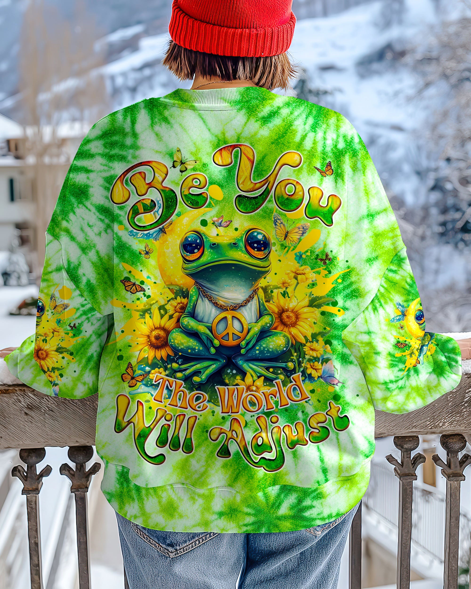 Be You The World Will Adjust Tie Dye Frog with Sunflowers Hippie Graphic AOP Shirts _7_ 43aJW