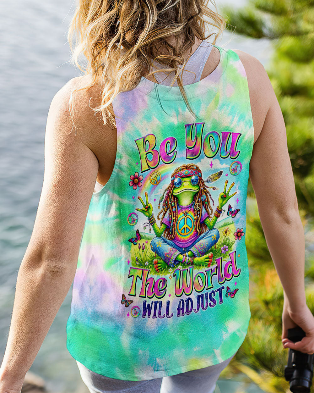 Be You The World Will Adjust Tie Dye Hippie Frog with Peace Symbol AOP Shir _13_ dTLi4