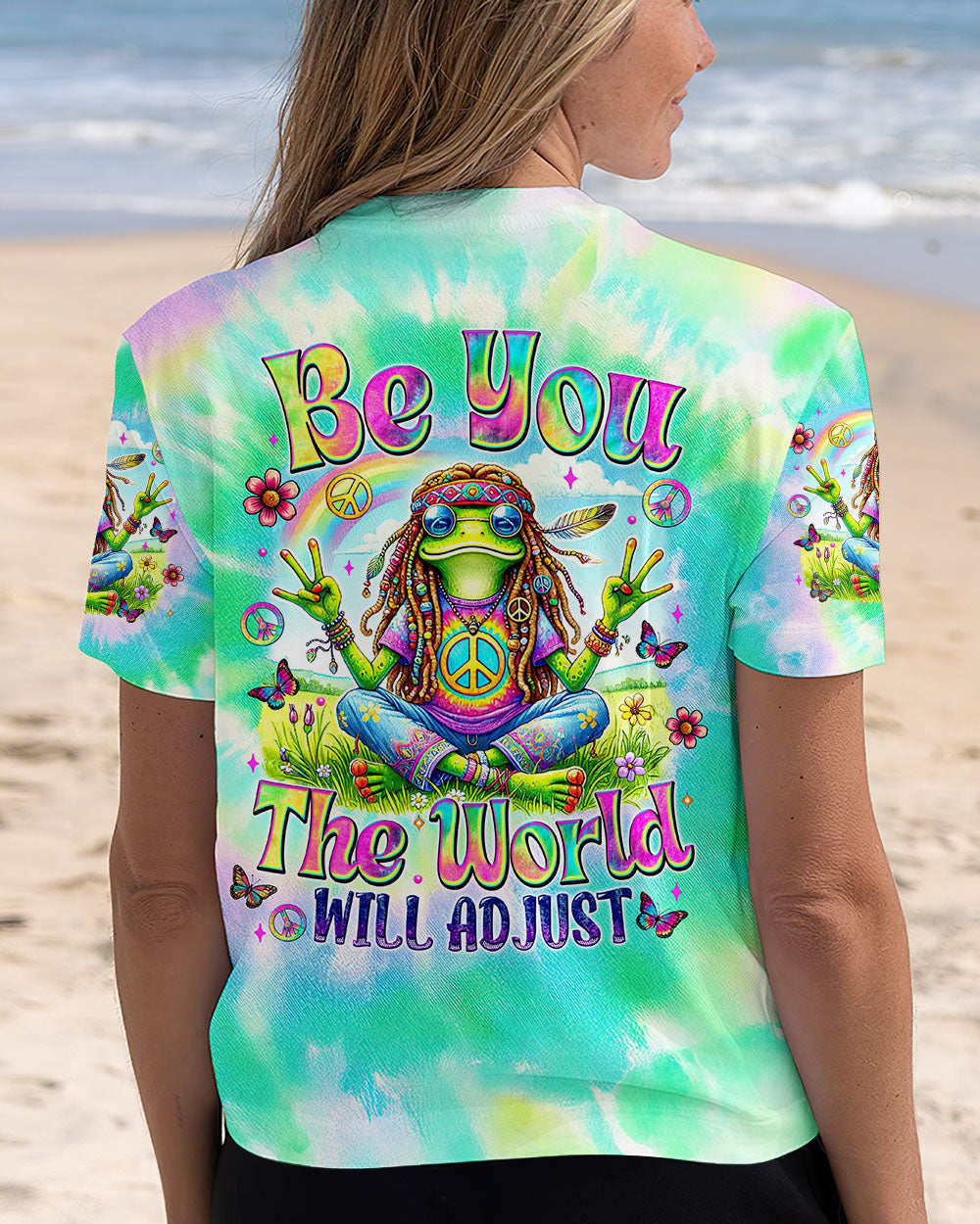 Be You The World Will Adjust Tie Dye Hippie Frog with Peace Symbol AOP Shir _5_ IQIS1