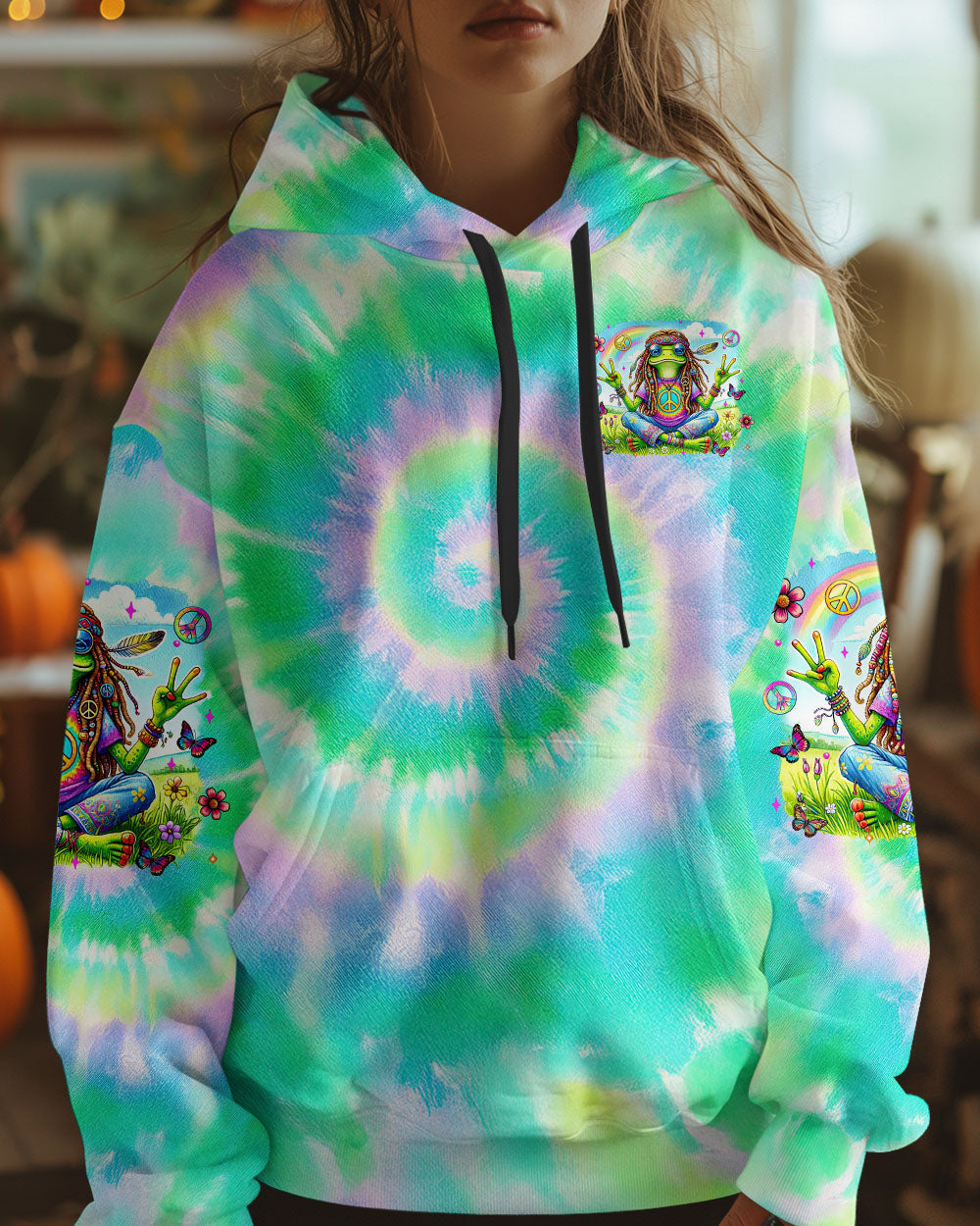 Be You The World Will Adjust Tie Dye Hippie Frog with Peace Symbol AOP Shir _6_ BqEBm