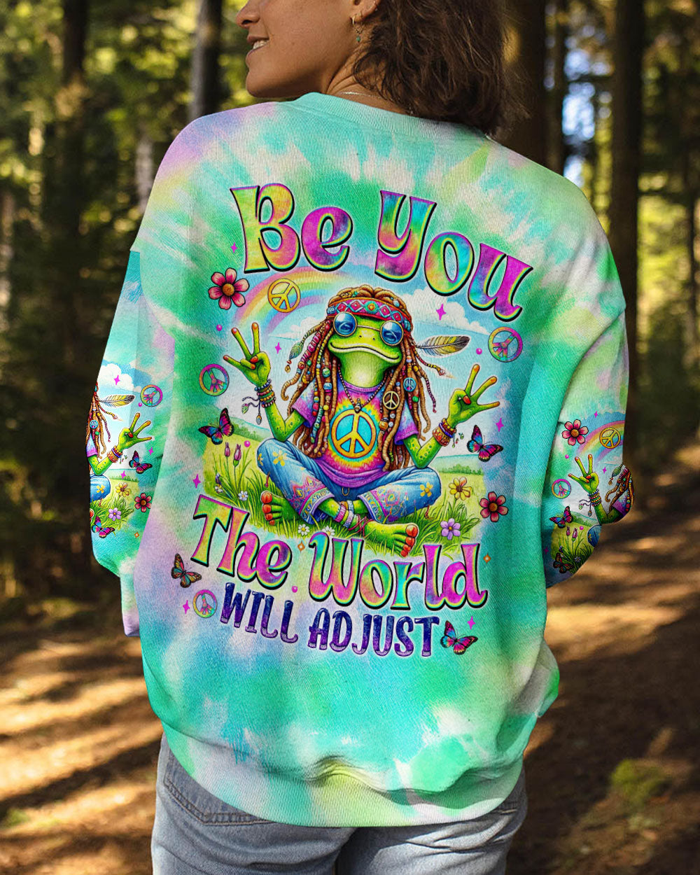 Be You The World Will Adjust Tie Dye Hippie Frog with Peace Symbol AOP Shir _9_ G4UNY